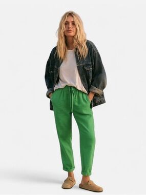 J. Crew | Linen Drawstring Cropped Pants | Kelly Green | Size 12